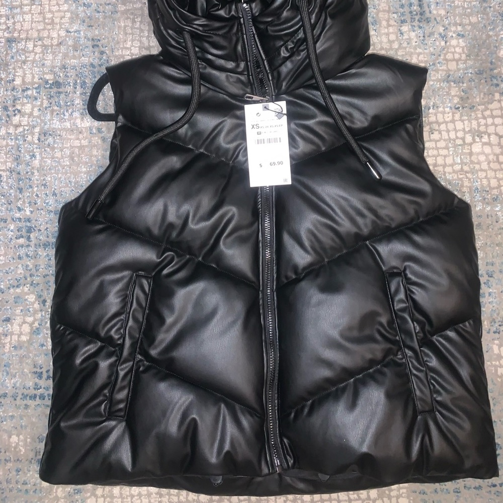 Zara Faux Leather Puffer Vest with hood
